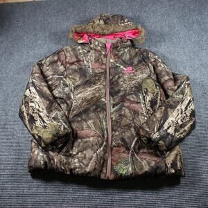 Mossy Oak Women’s 2XL Camo Insulated Jacket Zip-Off Faux-Fur Hood, Pink Lining